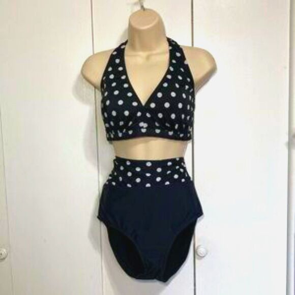 SWIMSUITS FOR ALL Black with White Polka Dot Bikini Womens 12 - Picture 6 of 13